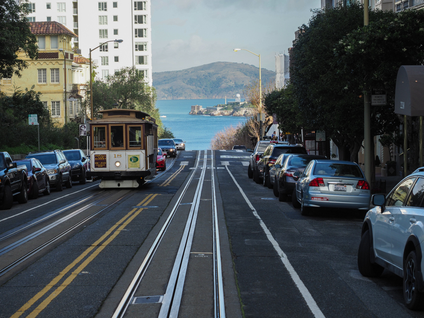 San Francisco cable car view of Alcatraz