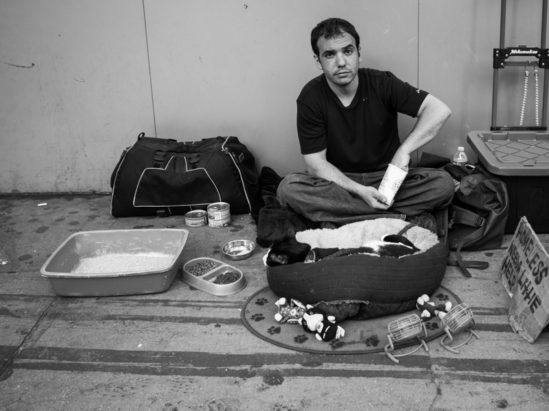 homeless man with cat new york, Megan Crandlemire Photography